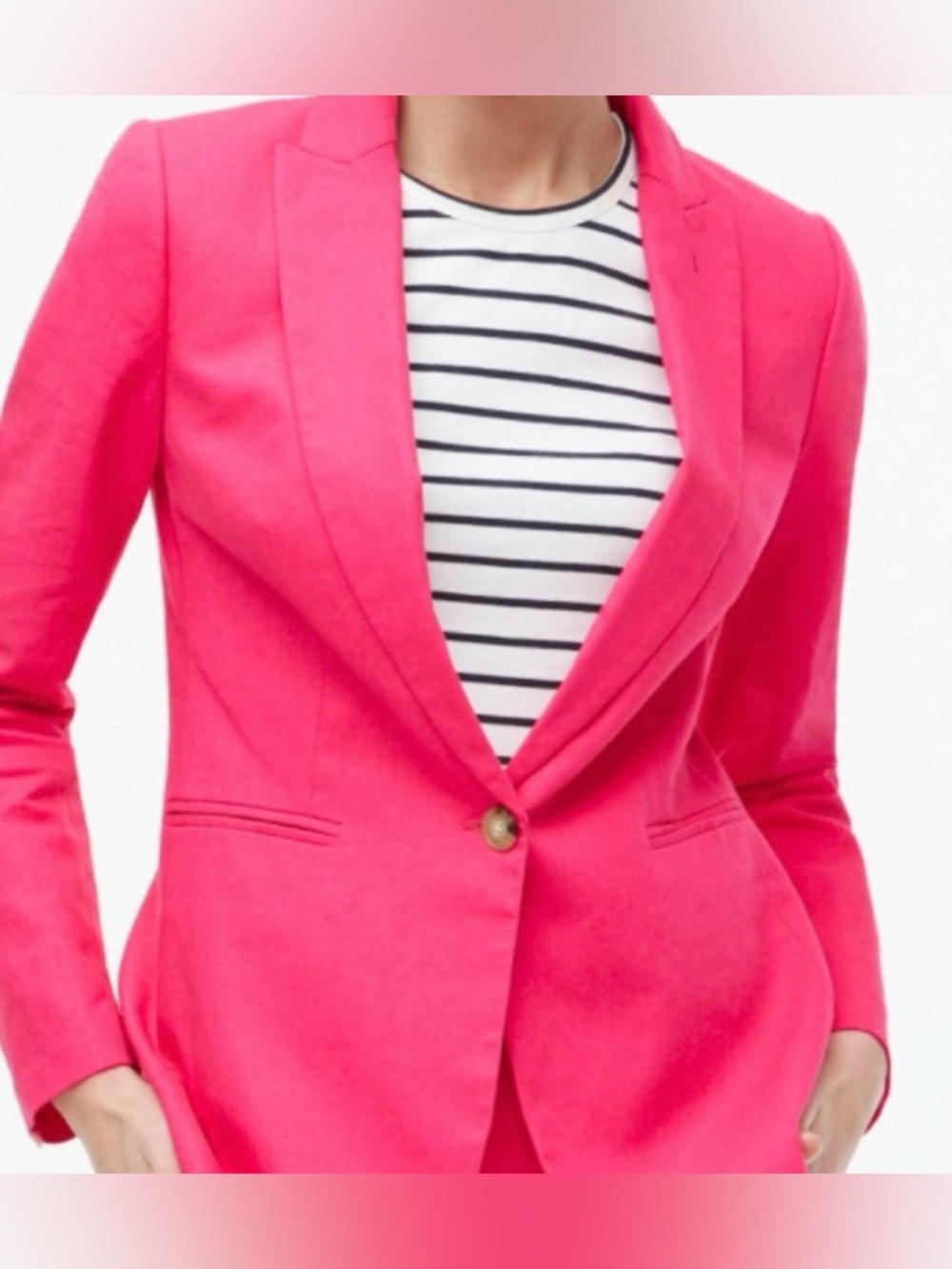 J. Crew Pink Linen Blend One Button Holland Blazer